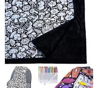DIY Coloring Blanket, Coloring Blankets for Adults, Color Your Own Blankets, Creative Personalized Drawing Art Project, Soft Cozy Fleece Drawing Throw Bedroom Decor (Mushroom, With 25Pens)
