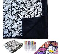 DIY Coloring Blanket, Coloring Blankets for Adults, Color Your Own Blankets, Creative Personalized Drawing Art Project, Soft Cozy Fleece Drawing Throw Bedroom Decor (Halloween, Without Pens)