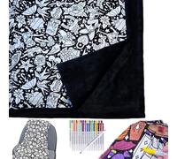DIY Coloring Blanket, Coloring Blankets for Adults, Color Your Own Blankets, Creative Personalized Drawing Art Project, Soft Cozy Fleece Drawing Throw Bedroom Decor (Tattoo, Without Pens)