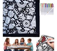 DIY Coloring Blanket, Creative Art Custom-Dyed Fabric Blanket with Custom Colored Pens, Own Fuzzy Felt Velvet Washable with Markers, Personalized Soft Cozy Bedroom Decor (Happy Doodle)