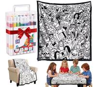 DIY Coloring Blanket for Adults with 24pc Markers, Creative Art Custom-Dyed Fabric, Own Fuzzy Felt Velvet Washable 50x59 in, Personalized Soft Cozy Bedroom Decor (Quirky Mashup)