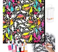 DIY Coloring Blanket with 24 Makers, 65x50 Inch Dinosaur Creative Personalized Art Project, Color Your Own Blankets, Fuzzy Velvet Washable Coloring Blanket, Soft Cozy Fleece Drawing Throw Bedroom Dec