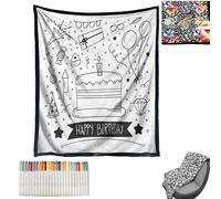 DIY Coloring Blanket with Markers, 150x125cm Large Fleece Throw Soft Cozy Fleece Drawing Throw Creative Colour Your Own Blanket Set Personalized Home Decor Ideal (G)