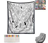 DIY Coloring Blanket with Markers, 150x125cm Large Fleece Throw Soft Cozy Fleece Drawing Throw Creative Colour Your Own Blanket Set Personalized Home Decor Ideal (E)