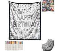 DIY Coloring Blanket with Markers, 150x125cm Large Fleece Throw Soft Cozy Fleece Drawing Throw Creative Colour Your Own Blanket Set Personalized Home Decor Ideal (C)