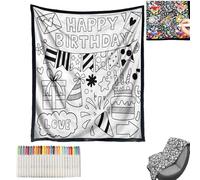 DIY Coloring Blanket with Markers, 150x125cm Large Fleece Throw Soft Cozy Fleece Drawing Throw Creative Colour Your Own Blanket Set Personalized Home Decor Ideal (A)