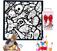 DIY Coloring Blanket with Markers - Color Your Own Halloween Edition, Customizable Plush Velvet Washable Blanket for Adult Relaxation & Home Decor(Skeleton)