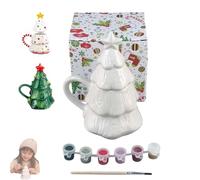 DIY Coloring Christmas Tree Mug Painting Kit, Paint Your Own Ceramic Christmas Tree Mug, Mugs Include 1 Cup, 6 Color Paints, 1 Brush, Xmas for Adults, Kids and Girls Night (1PC)