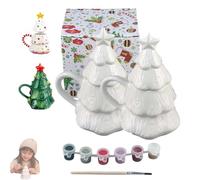 DIY Coloring Christmas Tree Mug Painting Kit, Paint Your Own Ceramic Christmas Tree Mug, Mugs Include 1 Cup, 6 Color Paints, 1 Brush, Xmas for Adults, Kids and Girls Night (2PC)