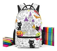 DIY Coloring Schoolbag with 24 Colors Markers, Color Flower Schoolbag for Kids, Washable Diys Colorings Floral Print Double Shoulder Sports, Large Capacity Colouring DIY School Rucksack，Figure-13