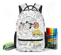 DIY Coloring Schoolbag with 24 Colors Markers, Color Flower Schoolbag for Kids, Washable Diys Colorings Floral Print Double Shoulder Sports, Large Capacity Colouring DIY School Rucksack，Figure-10