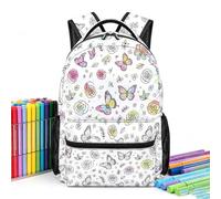 DIY Coloring Schoolbag with 24 Colors Markers, Color Flower Schoolbag for Kids, Washable Diys Colorings Floral Print Double Shoulder Sports, Large Capacity Colouring DIY School Rucksack，Figure-5