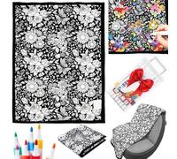 DIY Colouring Blanket for Adults, 50x60 Inch Colour Your Own Blanket with 24 Pens, Washable Creative Personalized Art Project, Soft Cozy Fleece Drawing Throw, Ideal Home Decor, Stress Relief (Flower)
