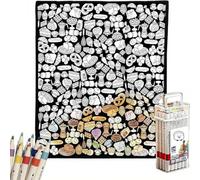 DIY Colouring Blanket for Adults Creative Coloring Blanket with 24 Markers Cozy Doodle Blankets Reusable Washable Coloring Blankets for Adults and Kids, Relax Stress Home Decor (D)