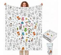 DIY Colouring Blanket for Adults with 24 Colour Markers, Colour Your Own Blanket, Creative Personalized Cozy Soft Sherpa Fleece, Personalised Home Decor Ideal Gift for Women Family Friends (Animals)