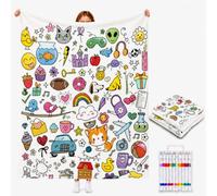 DIY Colouring Blanket for Adults with 24 Colour Markers, Colour Your Own Throw Blanket, Fun Creative Stress Relief Activity, Home Decor Perfect Birthday Gifts for Women Friends Family (Cute Doodles)