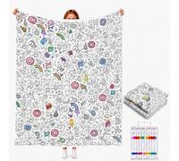 DIY Colouring Blanket for Adults with 24 Colour Markers, Colour Your Own Throw Blanket, Fun Creative Stress Relief Activity, Home Decor Perfect Birthday Gifts for Women Friends Family (White Rainbow)