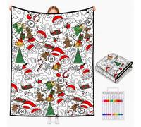 DIY Colouring Blanket for Adults with 24 Colour Markers, Colour Your Own Throw Blanket, Fun Creative Stress Relief Activity, Home Decor Perfect Birthday Gifts for Women Friends Family (Santa Claus)