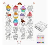 DIY Colouring Blanket for Adults with 24 Colour Markers, Colour Your Own Throw Blanket, Fun Creative Stress Relief Activity, Home Decor Perfect Birthday Gifts for Women Friends Family (Cupcakes)