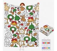 DIY Colouring Blanket for Adults with 24 Colour Markers, Colour Your Own Throw Blanket, Fun Creative Stress Relief Activity, Home Decor Perfect Birthday Gifts for Women Friends Family (Christmas Tree)
