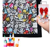 DIY Colouring Blanket with 24 Fabric Markers, 150x125cm Large Washable Fleece Throw, Creative Colour Your Own Blanket Set, Complete Personalised Art Project Gift, Soft Cozy Doodle Bedspread (Type A)