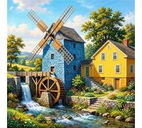 DIY Country Windmill Cottage Series Paint by Numbers Kits Drawing Paintwork on Canvas 15.75x15.75inch Without Frame Canvas Oil Painting Number Painting for Beginners Adults Gift Home Wall Deco