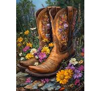 DIY Cowboy Boots Stamped Cross Stitch Kits for Beginners Adults - Preprinted 11CT Easy Pattern Needlepoint Kits, Arts and Crafts for Home Decor (11.8x15.7inch) 581