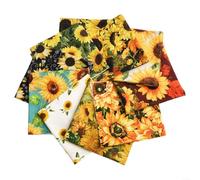 DIY Crafting Essential 10pc Pure Cotton Fabrics with Beautiful Sunflower Patterns (10pcs 25 * 25cm)