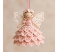 DIY Crochet Angel Kit for Beginners, Complete Yarn Craft | Set with Pink and White Wool, Ergonomic Hook and Stuffing, Handmade Christmas Tree Ornaments, Festive Holiday Decor and