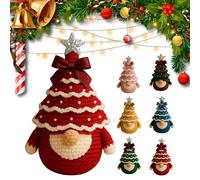 DIY Crochet Christmas Tree Gnome Kit for Beginners: Cute Santa Claus Gnomes Doll Crocheting Kits with Yarn, Hook, Ornaments & Pattern, for Festive Tree Decor (1 pc-FP-Red)