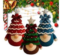 DIY Crochet Christmas Tree Gnome Kit for Beginners: Cute Santa Claus Gnomes Doll Crocheting Kits with Yarn, Hook, Ornaments & Pattern, for Festive Tree Decor (3 pcs-FP-B)