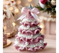 DIY Crochet Christmas Tree Kit for Beginners, Complete 2026 Handmade Holiday Christmas Tree Bow Pearl Embellishment Craft Set with Yarn, Hook, Beads and Instructions for Friends and Family (Pink)