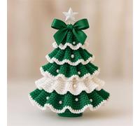 DIY Crochet Christmas Tree Kit Handcraft Christmas Decorations for Beginners Handmade Xmas Tree Kit Rees Bow Pearl Embellishment Gifts for Women Friends (Green+White)