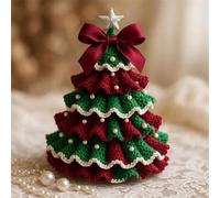 DIY Crochet Christmas Tree Kit Handcraft Christmas Decorations for Beginners Handmade Xmas Tree Kit Rees Bow Pearl Embellishment Gifts for Women Friends (Green+Red)