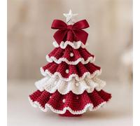 DIY Crochet Christmas Tree Kit Handcraft Christmas Decorations for Beginners Handmade Xmas Tree Kit Rees Bow Pearl Embellishment Gifts for Women Friends (Red+White)