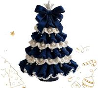 DIY Crochet Christmas Tree Kit, Handcraft Holiday Decoration Set Beginner Crochet Christmas Kit, Tree Bow Pearl Embellishment, Holiday Party Decorations, Crochet Set for Beginners (Style B)