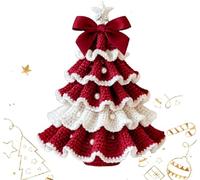 DIY Crochet Christmas Tree Kit, Handcraft Holiday Decoration Set Beginner Crochet Christmas Kit, Tree Bow Pearl Embellishment, Holiday Party Decorations, Crochet Set for Beginners (Style C)