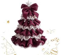 DIY Crochet Christmas Tree Kit, Handcraft Holiday Decoration Set Beginner Crochet Christmas Kit, Tree Bow Pearl Embellishment, Holiday Party Decorations, Crochet Set for Beginners (Style E)