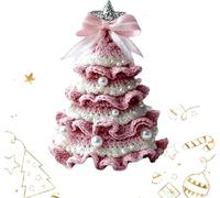 DIY Crochet Christmas Tree Kit, Handcraft Holiday Decoration Set Beginner Crochet Christmas Kit, Tree Bow Pearl Embellishment, Holiday Party Decorations, Crochet Set for Beginners (Style F)