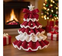 DIY Crochet Christmas Tree Kit - Handmade Holiday Decoration Set, Beginner（Unfinished，Only The Material Package is Available and You Need to Make it Yourself） (Red& White)