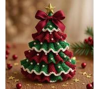 DIY Crochet Christmas Tree Kit - Handmade Holiday Decoration Set, Beginner（Unfinished，Only The Material Package is Available and You Need to Make it Yourself） (Red&Green)