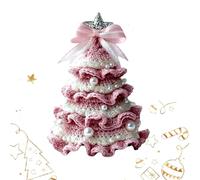DIY Crochet Christmas Tree Kit,Handmade Holiday Decoration Set,Crochet Christmas Tree Kit for Beginners,Xmas Party Crochets Decorations,Holiday Ornament Decor (Pink and White)
