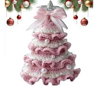 DIY Crochet Christmas Tree Kit - Handmade Holiday Decoration Set, Crochet Xmas Tree Kits with Bow & Pearl Embellishments for Beginners (Pink)