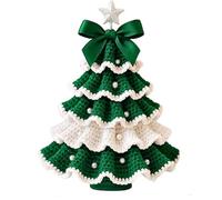 DIY Crochet Christmas Tree Kit - Handmade Holiday Decoration Set,Tree Bow Pearl Embellishment,Beginner Christmas Kit,Christmas Party Crochet Decorations,Holiday Ornament Decor (Green)