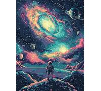 DIY Cross Stitch Embroidery Kit for Beginners & Adults - Full Range of Colorful Patterns,Pre-Printed Fabric,Needles & Threads Included,Fantasy Starry Universe-30x40cm