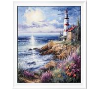 DIY Cross Stitch Kit - Same Pre Embroidery Starter Kit - Printed Canvas Complete Kit Adult or Children for Beginners - Lighthouse by the Sea 35 x 43 cm