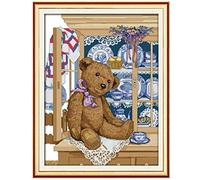 DIY Cross Stitch Kits for Adults Embroidery Crafts Teddy Bear 40x50cm DIY Art Cross Stitch Kits Embroidery for Children Beginners Wall decorGift for Home Decoration,11CT Preprinted