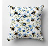 Diy Cross Stitch Pillow Kit Bees And Small Blue Flowers 17.7X17.7In(45X45Cm) Cushion Kit Needlepoint Craft Set Cushion Pre Printed Handmade Needle Pillow Cover Stitched Embroidery Set Beginn
