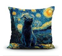 DIY Cross Stitch Pillow Kit Black Cat Under The Starry Sky 17.7X17.7In(45X45Cm) Cushion Kit Needlepoint Craft Set Cushion Pre Printed Handmade Needle Pillow Cover Stitched Embroidery Set Beg