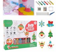 DIY Crystal Paint Crafts, Christmas DIY Crystal Paint Arts and Crafts Set Christmas Diamond Painting Keychain Set Bake-Free Crystal Paint Coloring Pendant Toy Crystal Painting Kit for Christmas (A)